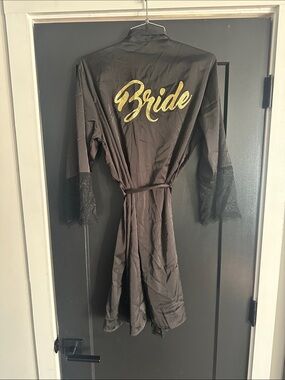 Black Satin "Bride" Robe with Gold Script
